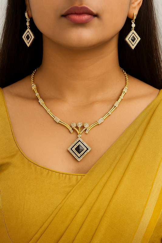 Krinish Geometric Grace Micro Gold Plated American Diamond Necklace & Earring Set