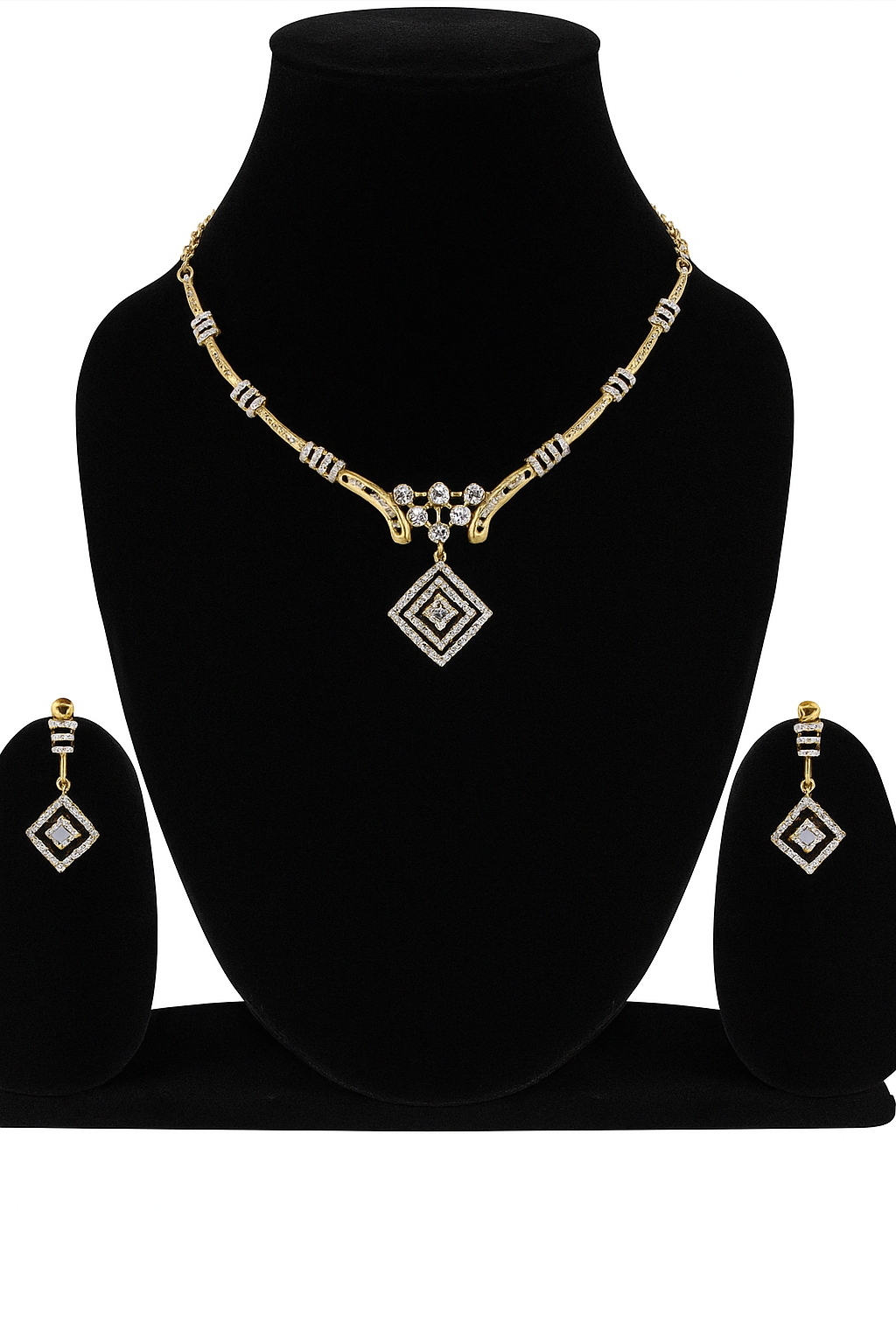 Krinish Geometric Grace Micro Gold Plated American Diamond Necklace & Earring Set