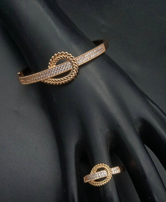 Twisted Harmony Bracelet & Ring Set – Gold Finish
